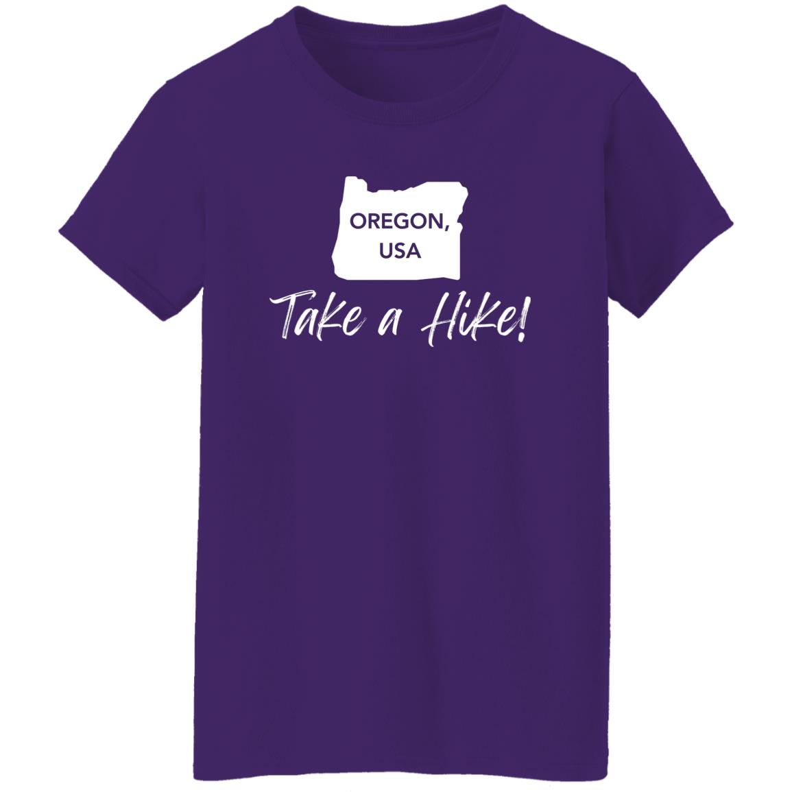 Adventurer Ladies' 5.3 oz. T-Shirt - Take a Hike Oregon white print