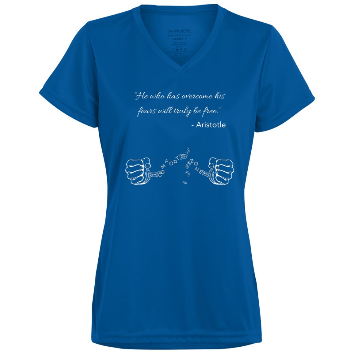 Motivational Ladies’ Moisture-Wicking V-Neck Tee: Breaking your Comfort Zone cuffs