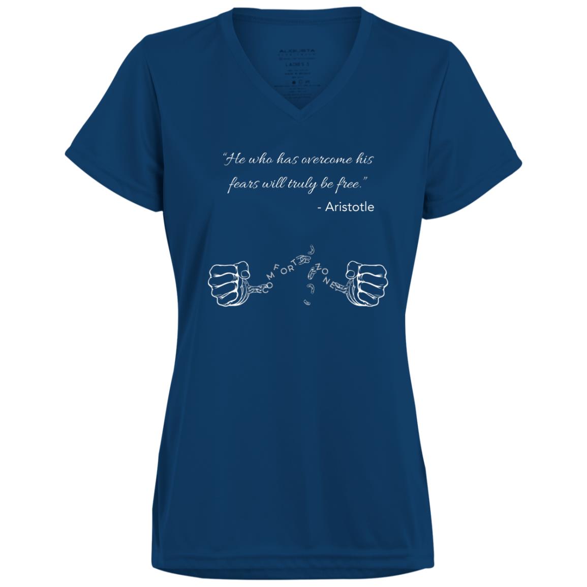 Motivational Ladies’ Moisture-Wicking V-Neck Tee: Breaking your Comfort Zone cuffs