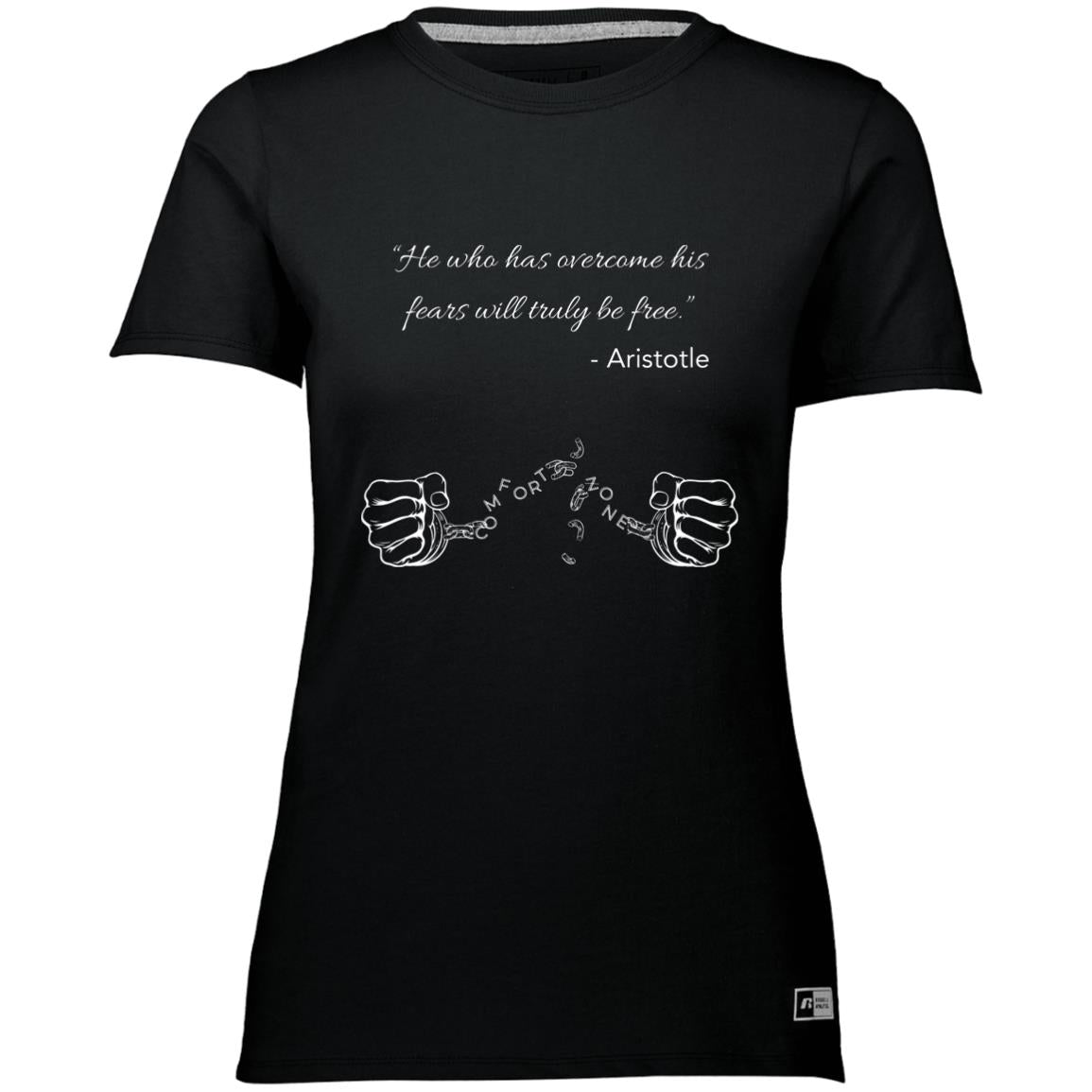 Motivational Ladies’ Essential Dri-Power Tee: Breaking your Comfort Zone cuffs