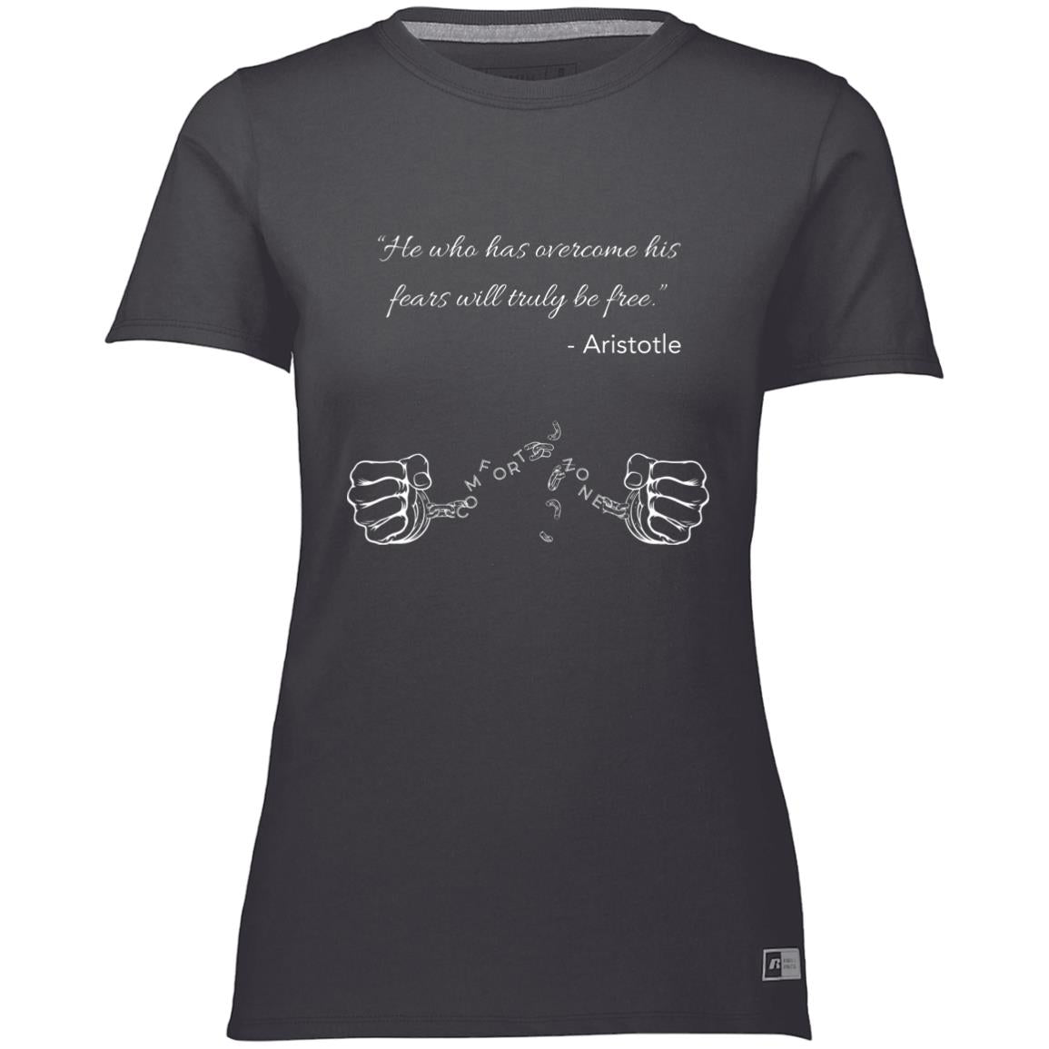 Motivational Ladies’ Essential Dri-Power Tee: Breaking your Comfort Zone cuffs