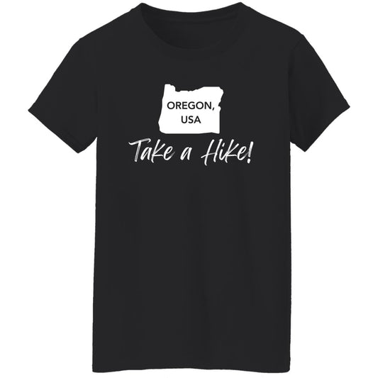 Adventurer Ladies' 5.3 oz. T-Shirt - Take a Hike Oregon white print