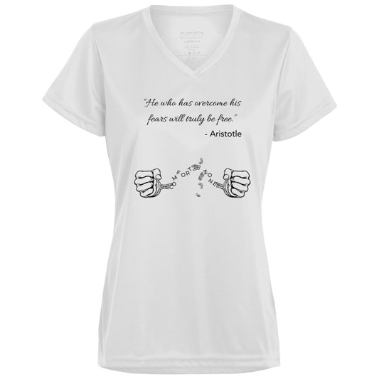 Motivational Ladies’ Moisture-Wicking V-Neck Tee: Break your Comfort Zone cuffs
